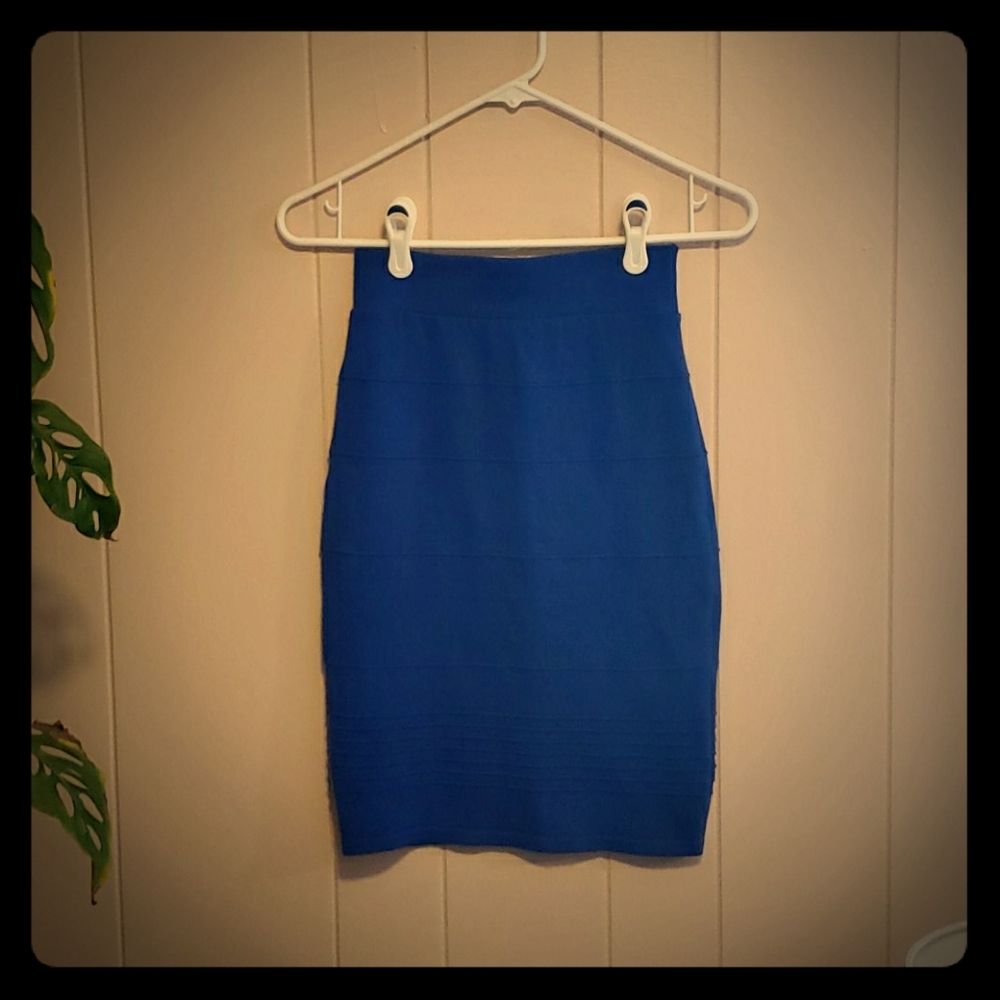 Blue Knit Bodycon Pencil Skirt